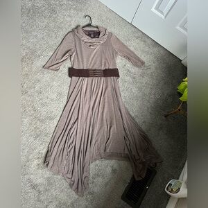 Robbie Bee Taupe High Low Dress with Belt